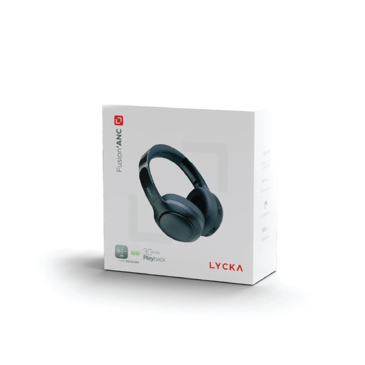 Lycka Fusion ANC Bluetooth Headphones, Active Noise Cancellation, Tuned Equalizer, 30 Hours Longest Playback, 500 mAh Battery (Black)