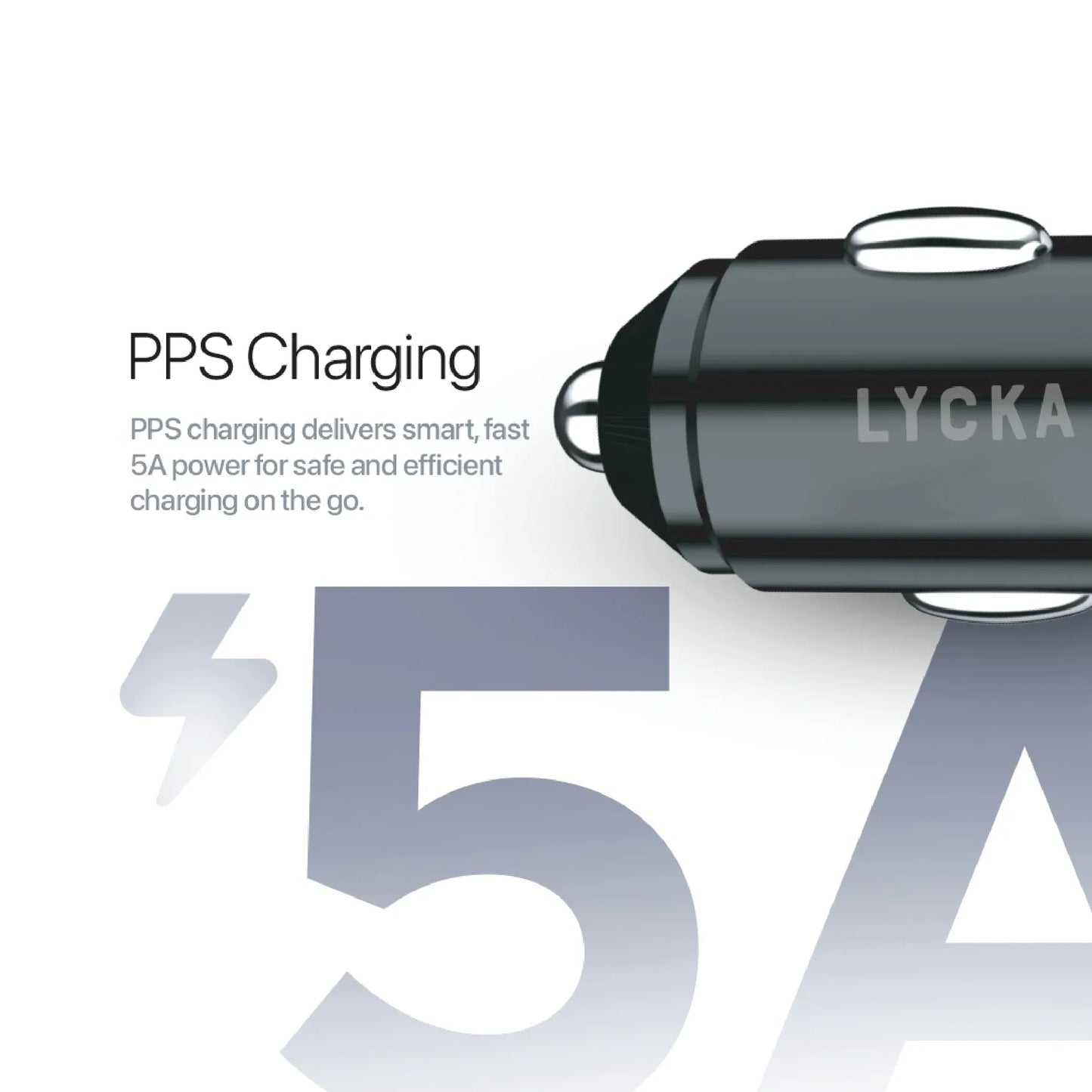 Lycka Rocket PD65W Car Adapter, Quick Charging, Dual Type-C & USB-A Ports, 65W Max Output