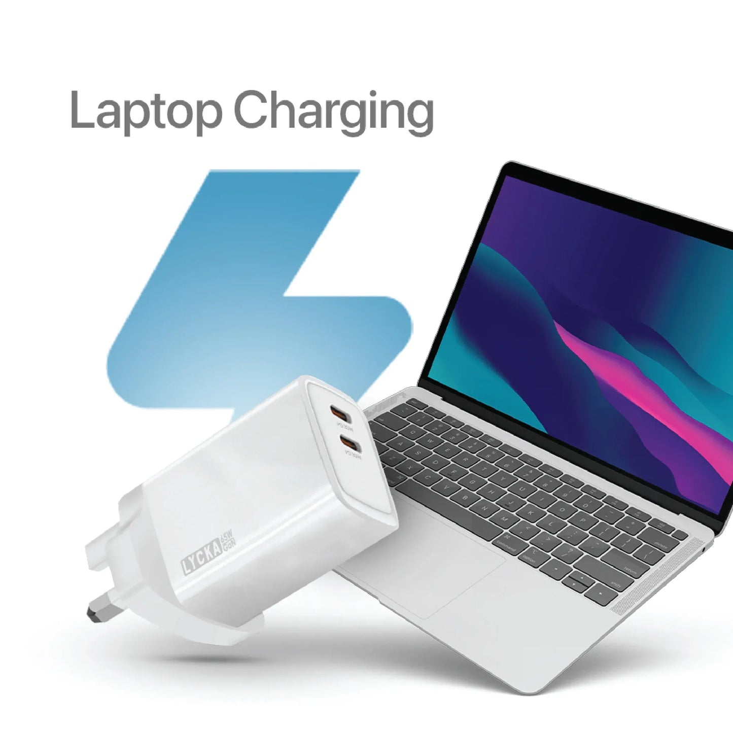 Lycka Boost 65W Laptop and Travel Adapter, Dual Type-C ports, Max 65W Output