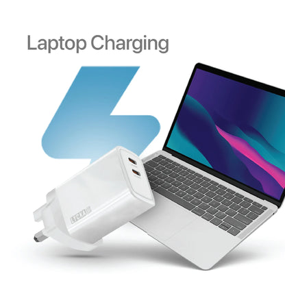 Lycka Boost 65W Laptop and Travel Adapter, Dual Type-C ports, Max 65W Output