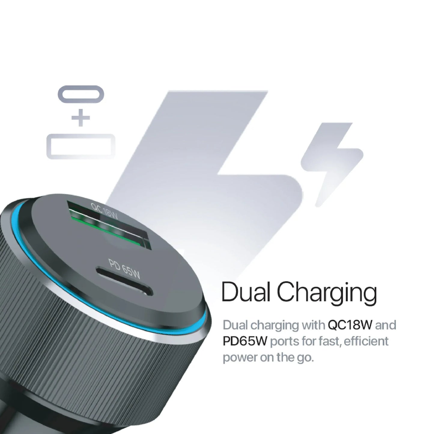 Lycka Rocket PD65W Car Adapter, Quick Charging, Dual Type-C & USB-A Ports, 65W Max Output