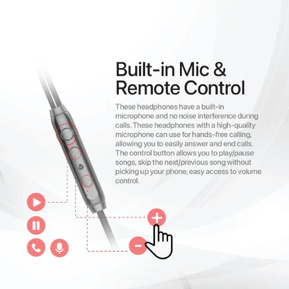 Lycka Wave Pro X0200 Wired Earphones, 3.5mm Audio Jack, Built-in Mic & Remote Control, HiFi Stereo Sound Earbuds (Black)